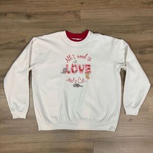 Vintage Country Store Size XL Cat Lover Crewneck Sweatshirt White Red Grannycore